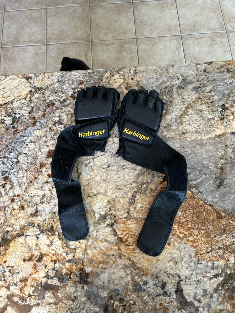 Harbinger Men's Black Fingerless Weightlifting Gloves with Wrist Wraps